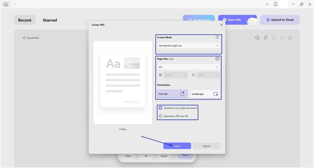 adjust page size orientation