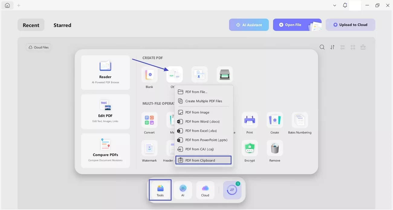 pdf from clipboard option updf
