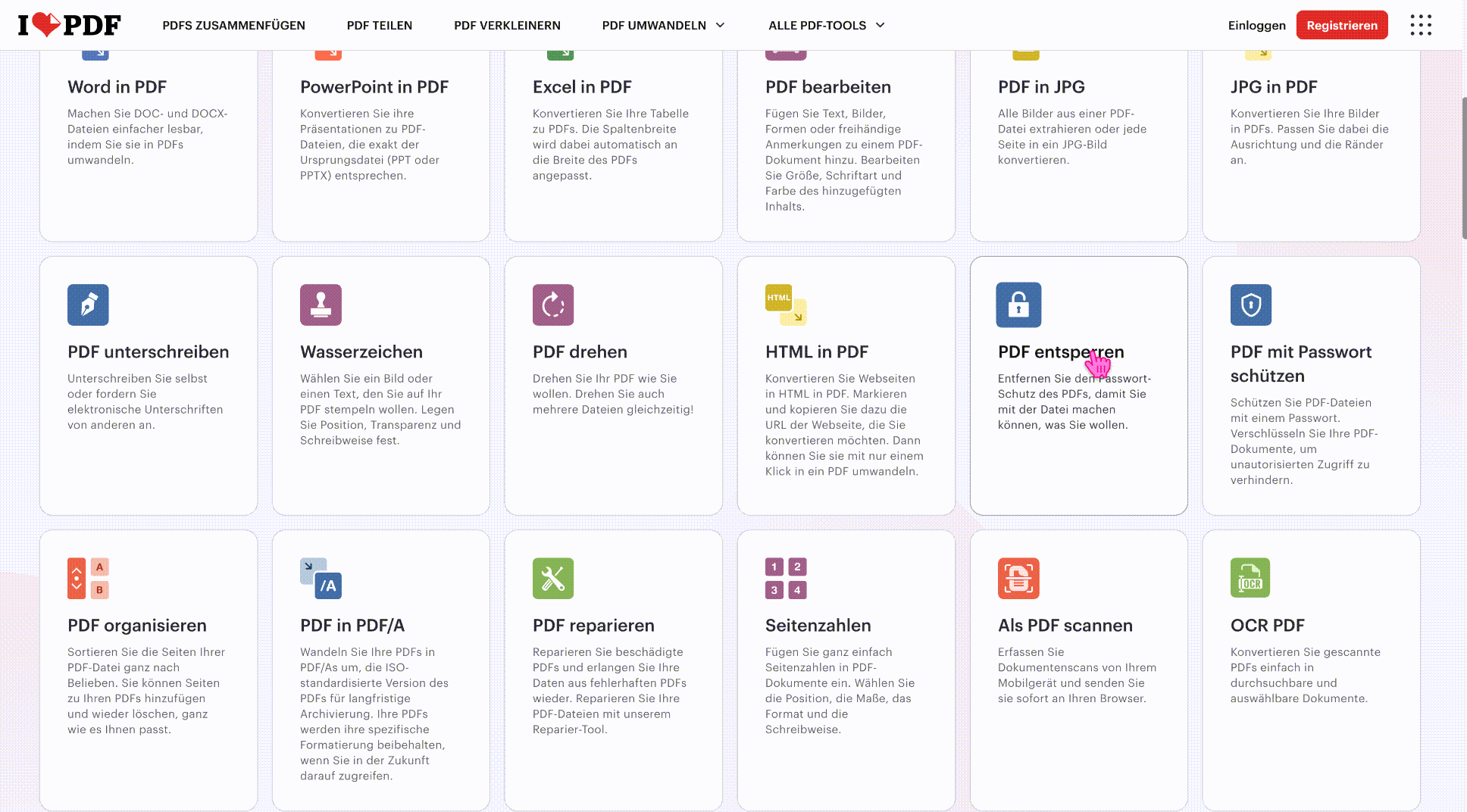 PDF online mit iLovePDF entsperren