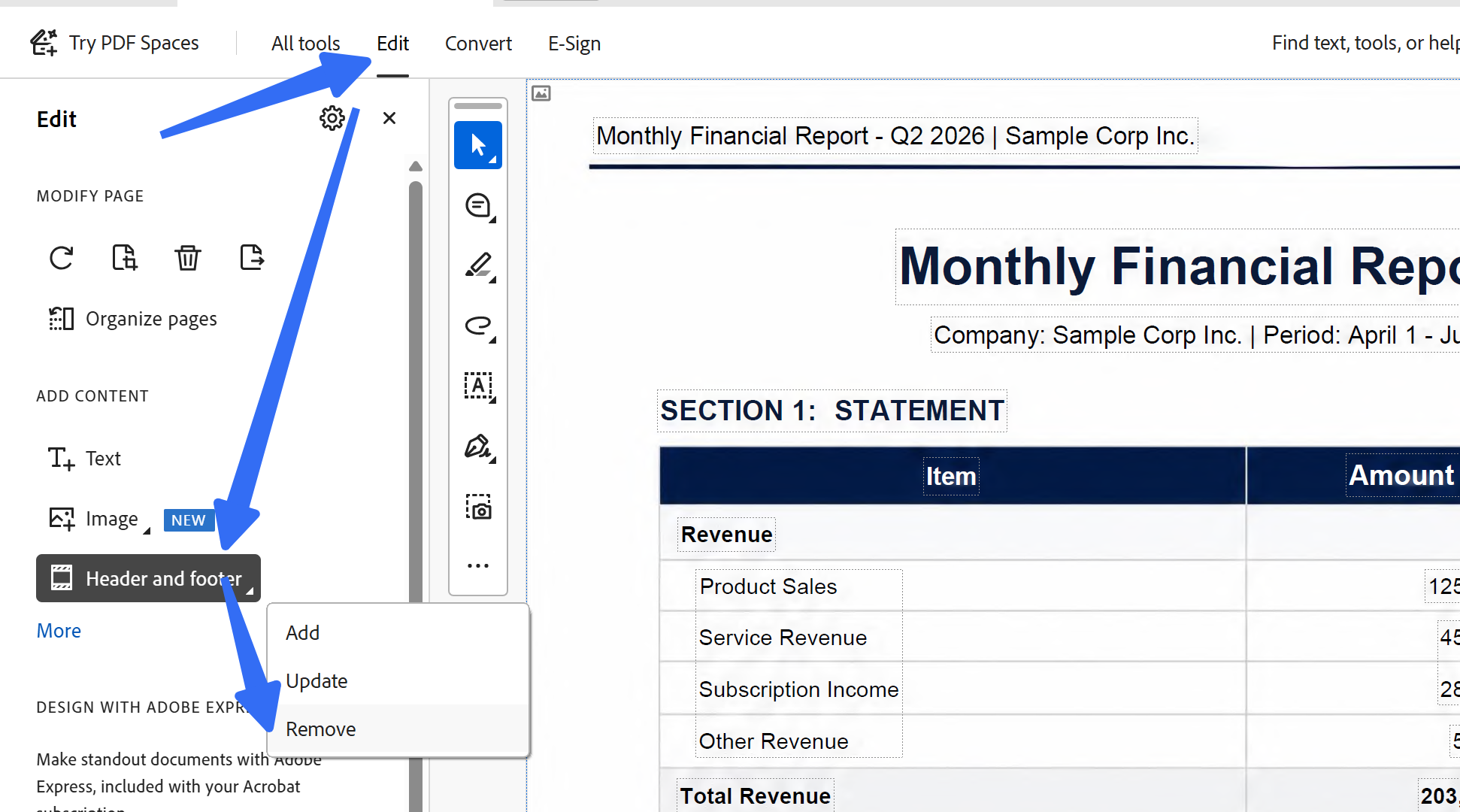 remove header and footer adobe acrobat
