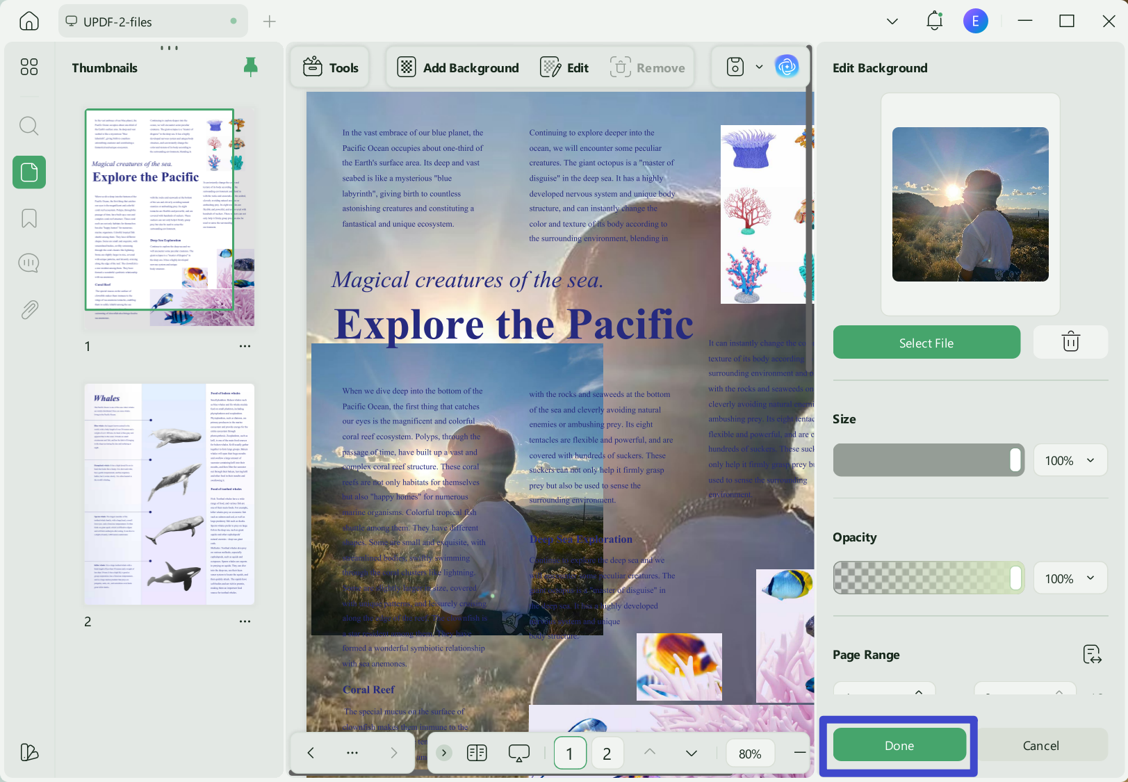customize the settings to insert the background image to PDF with UPDF.