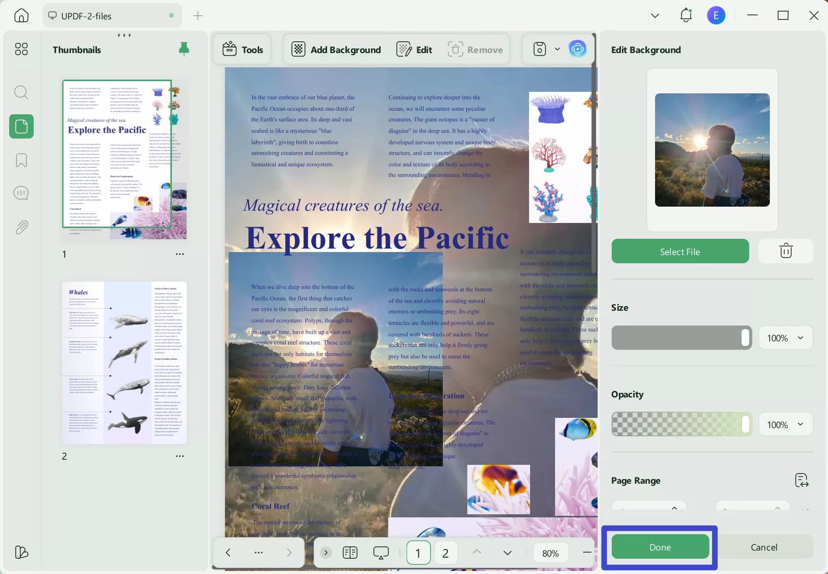 customize the settings to insert the background image to PDF with UPDF.