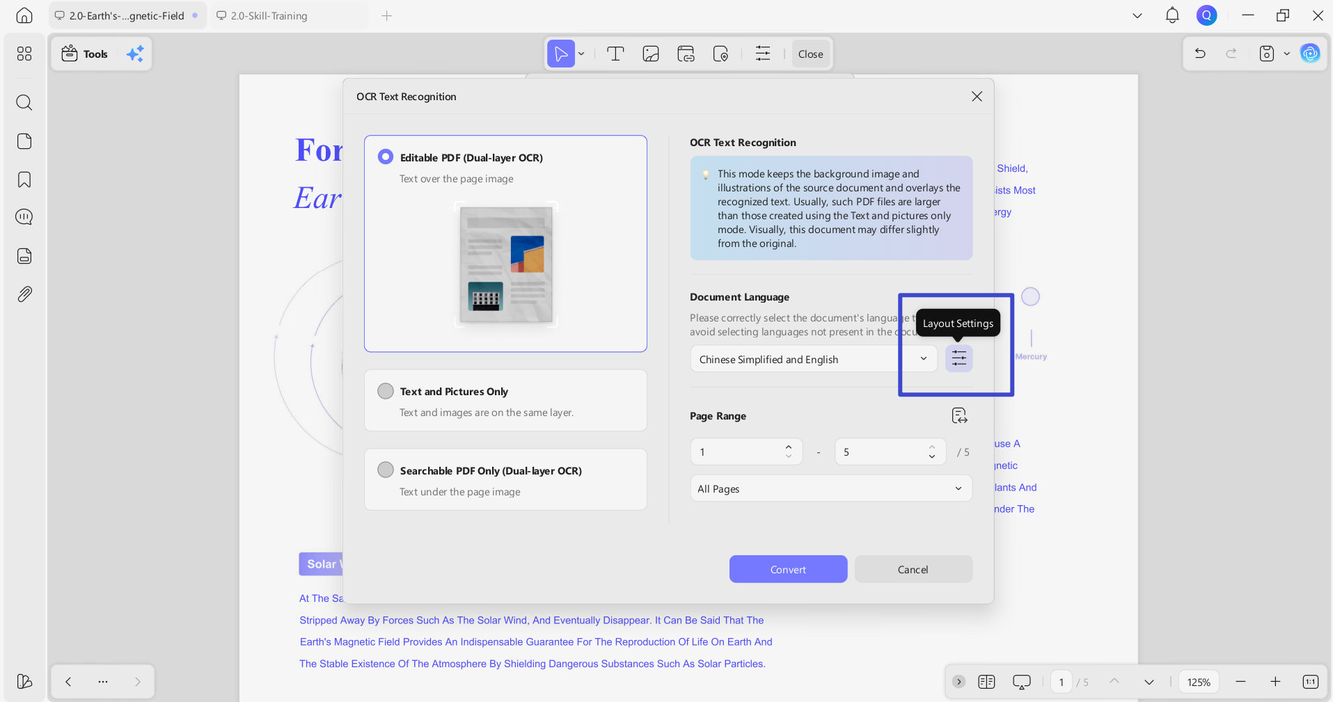 customize ocr settings