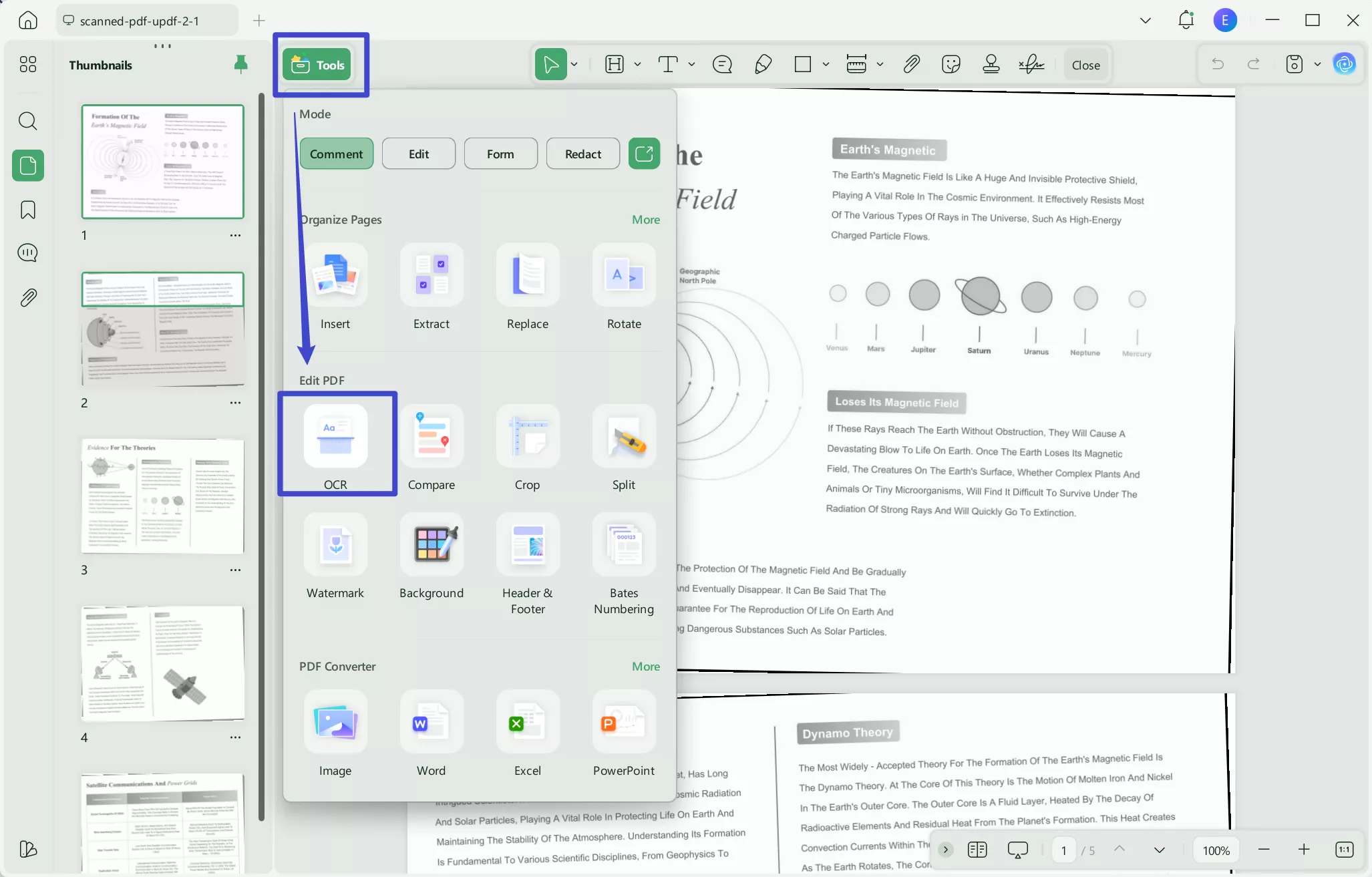 scanned pdf to word with updf