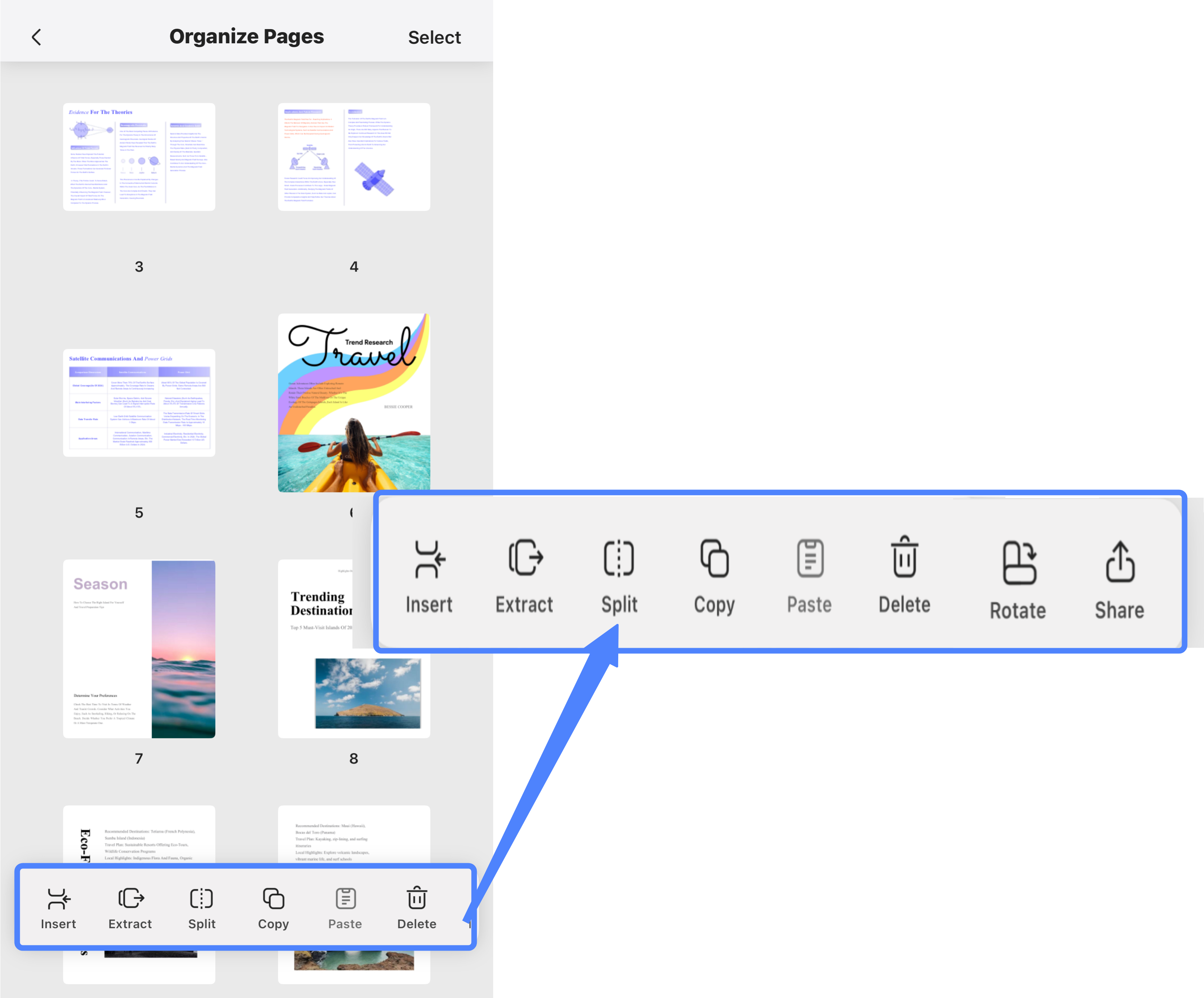 updf ios organize pages toolbar