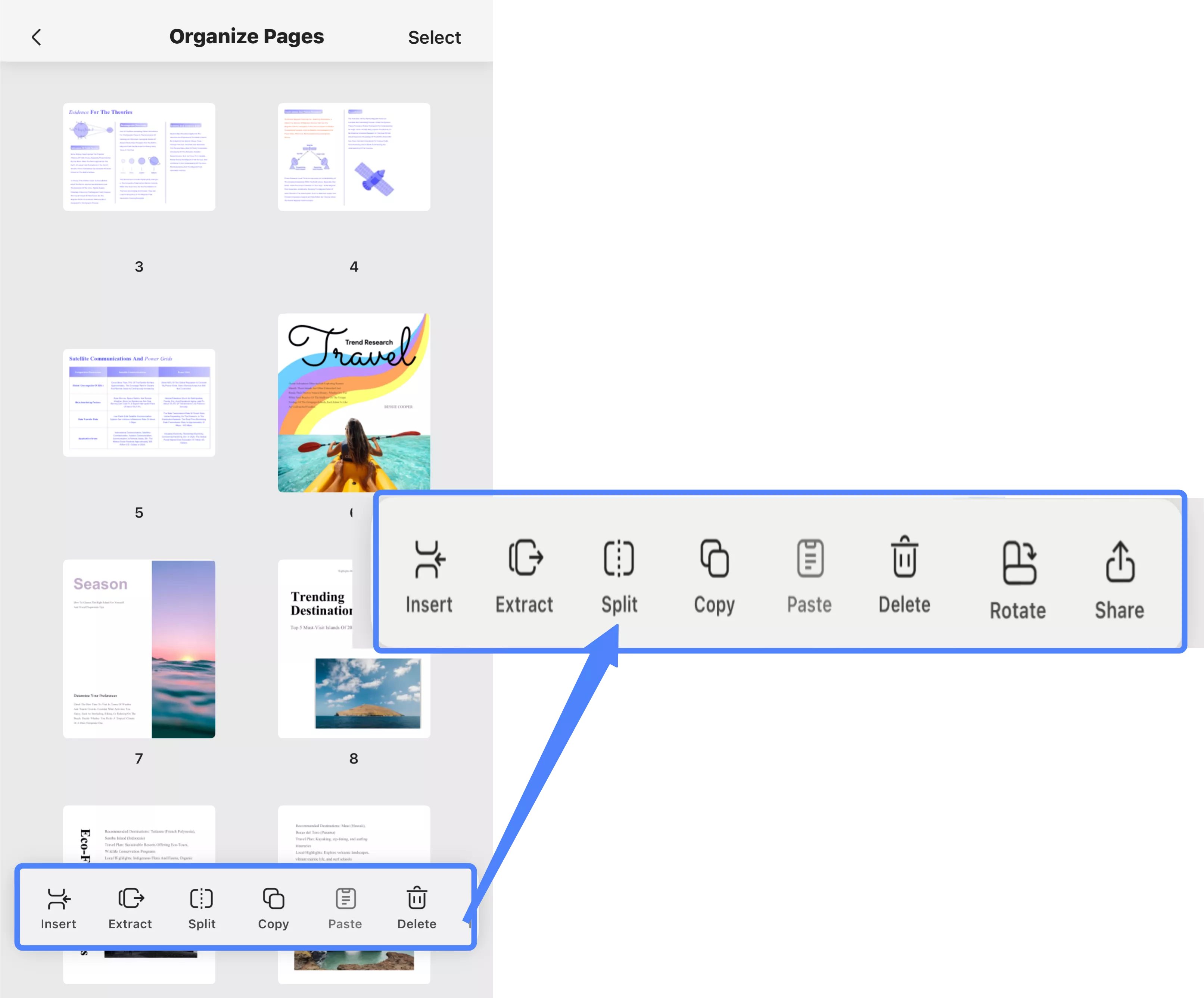 updf ios organize pages toolbar