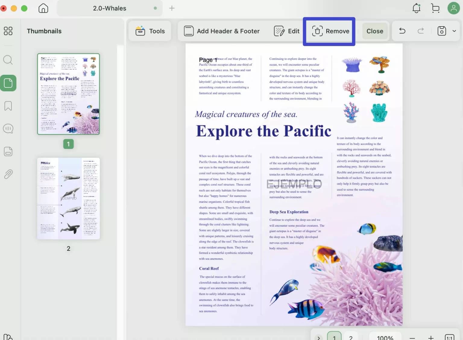remove header and footer in pdf online