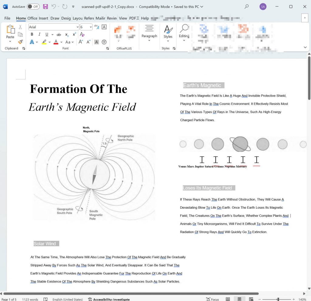 result after scanned pdf to word updf windows