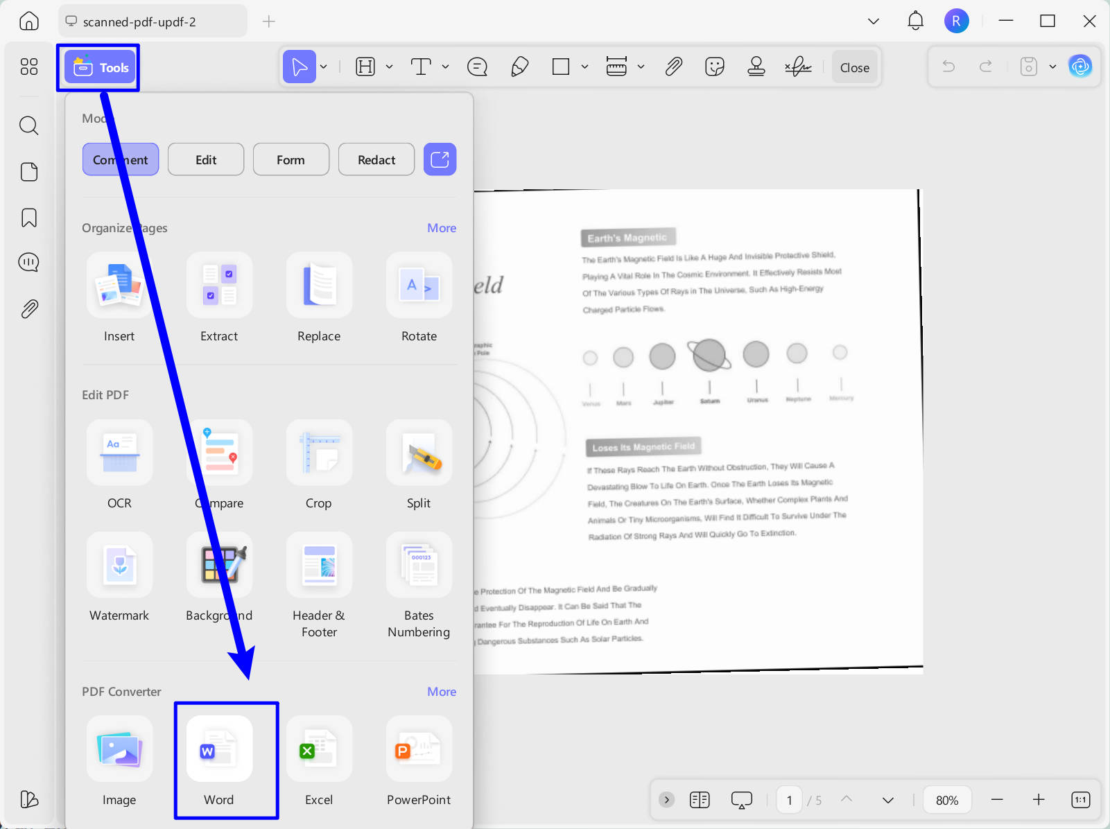 select Word to convert to PDF with UPDF on Windows