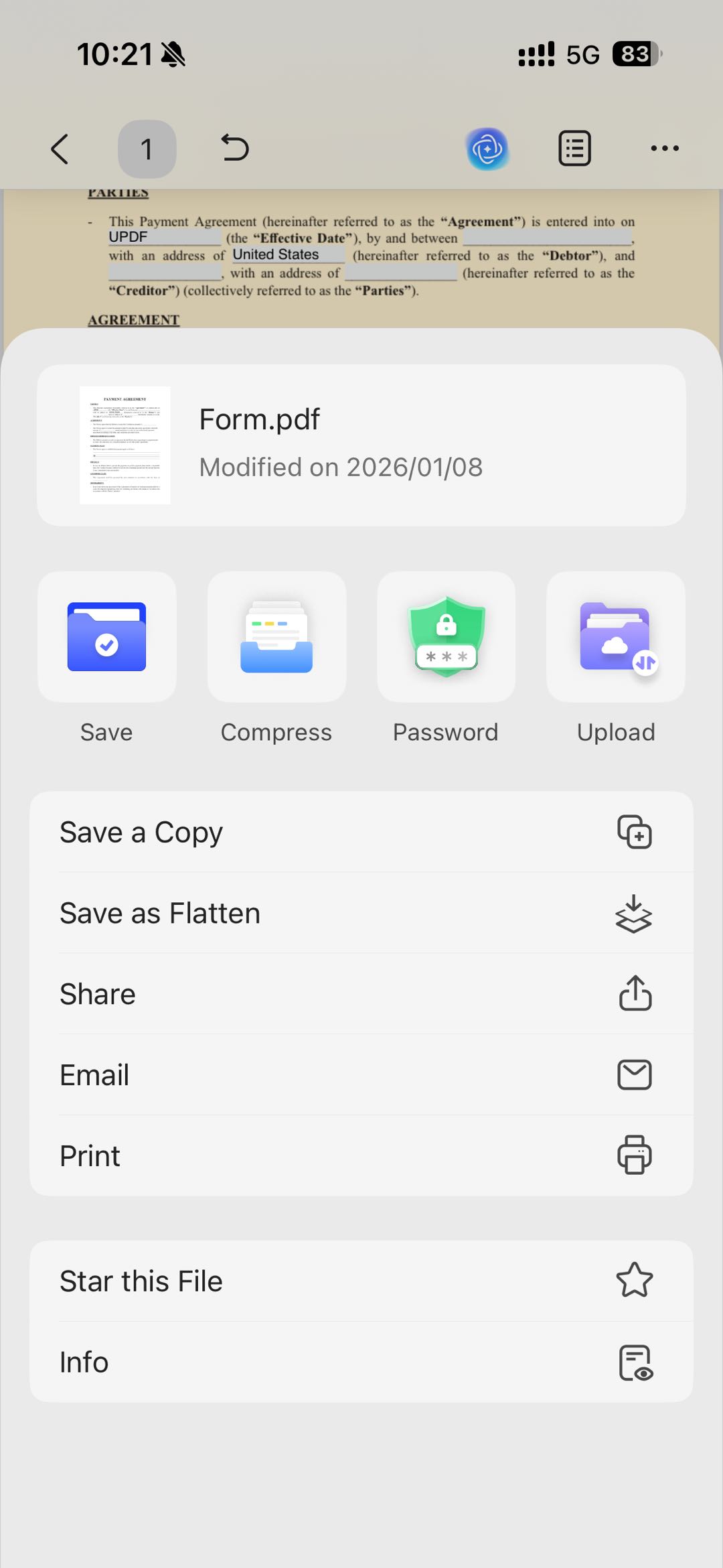 share the filled form