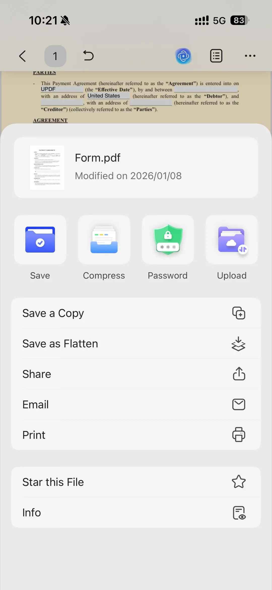 share the filled form