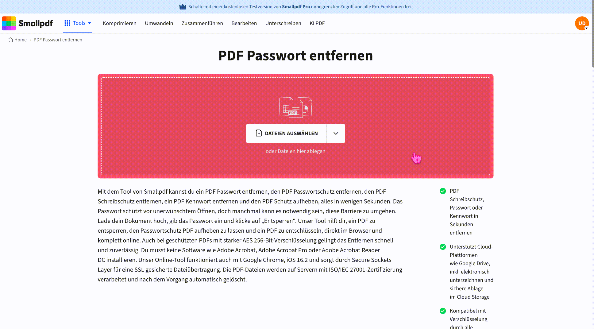 PDF online mit Smallpdf entsperren