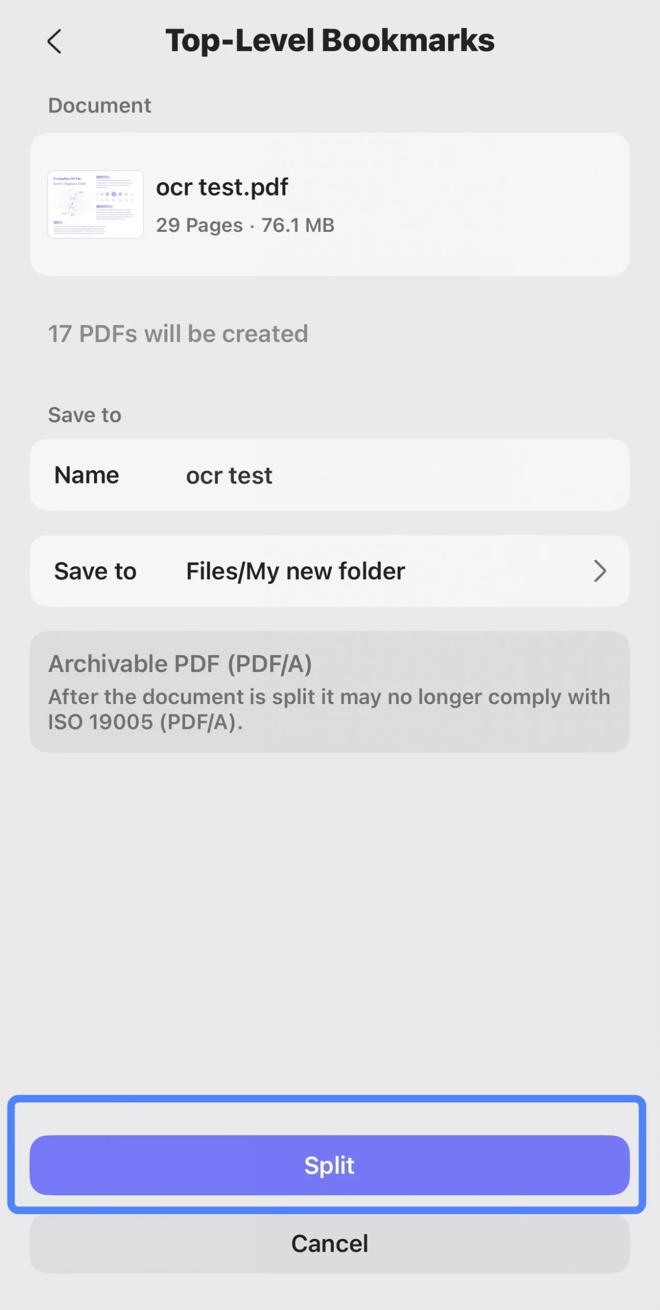 split by top-level bookmark