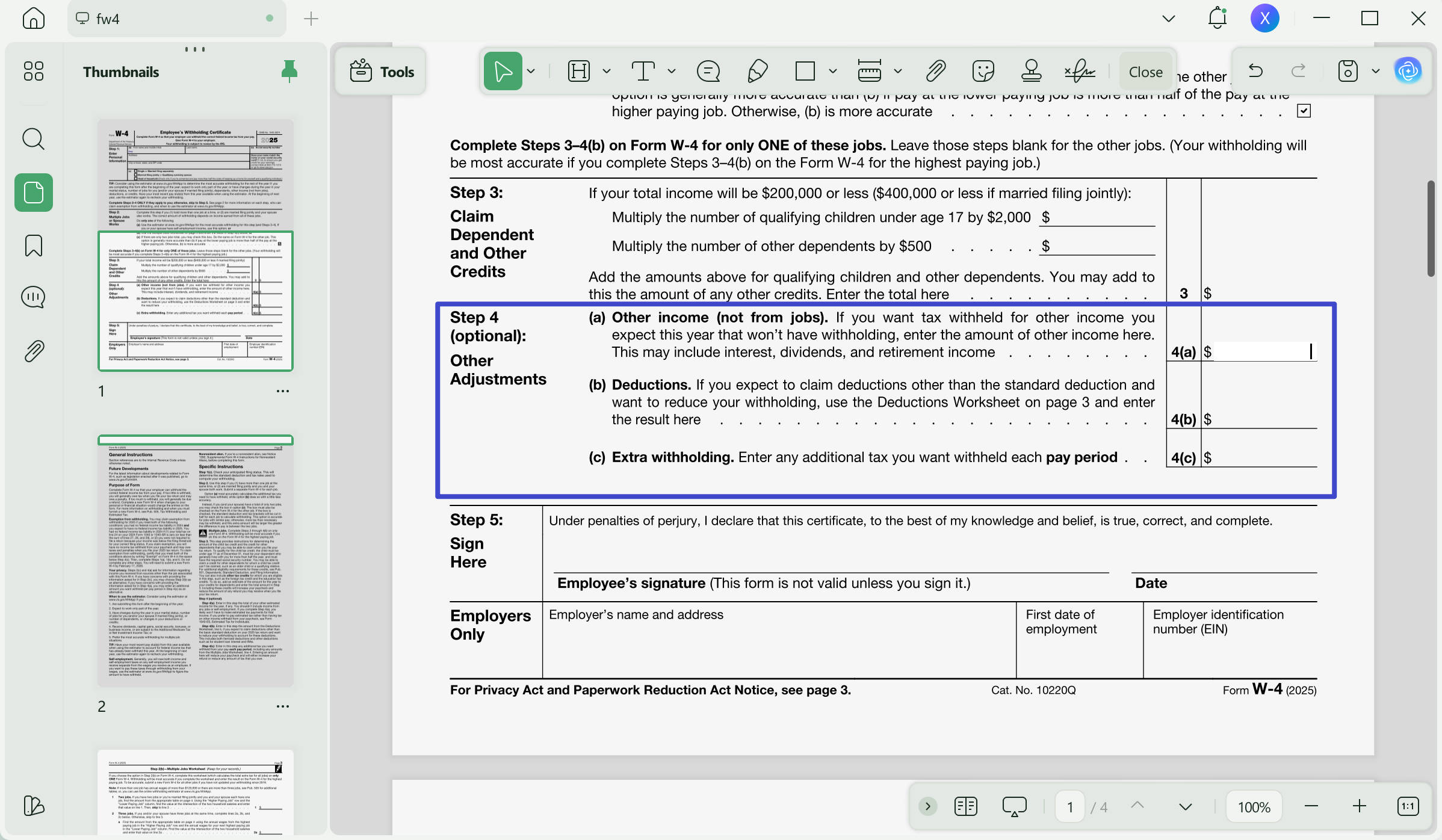 other adjustments in the w 4 form