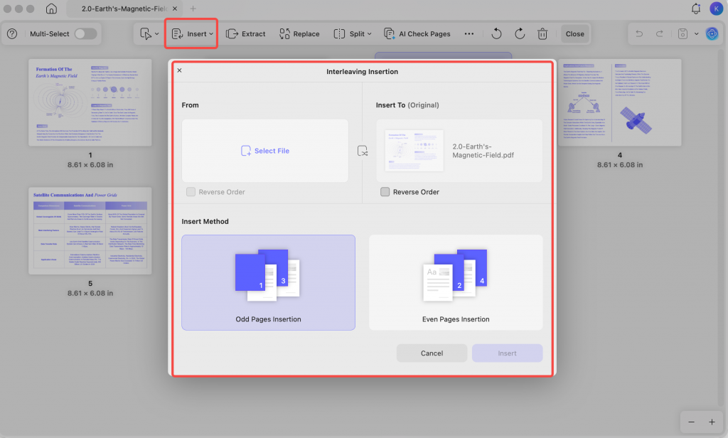 use interleaving insertion to weaves the pdf pages