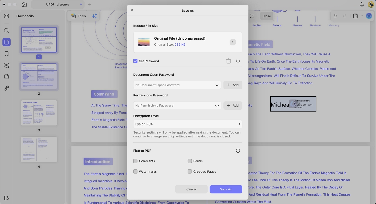 protect pdf document open edit passwords