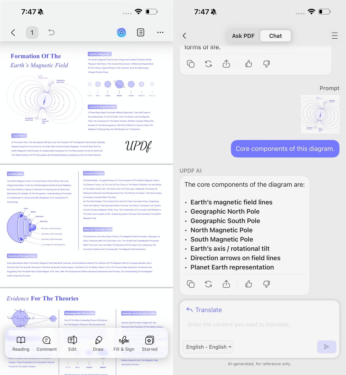 updf iphone translate pdf pages