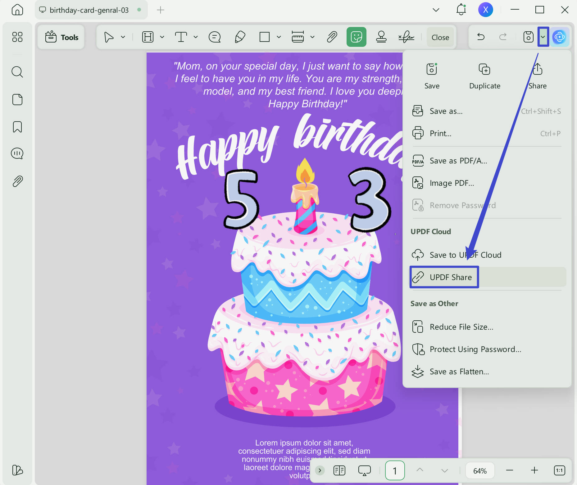 share the birthday card