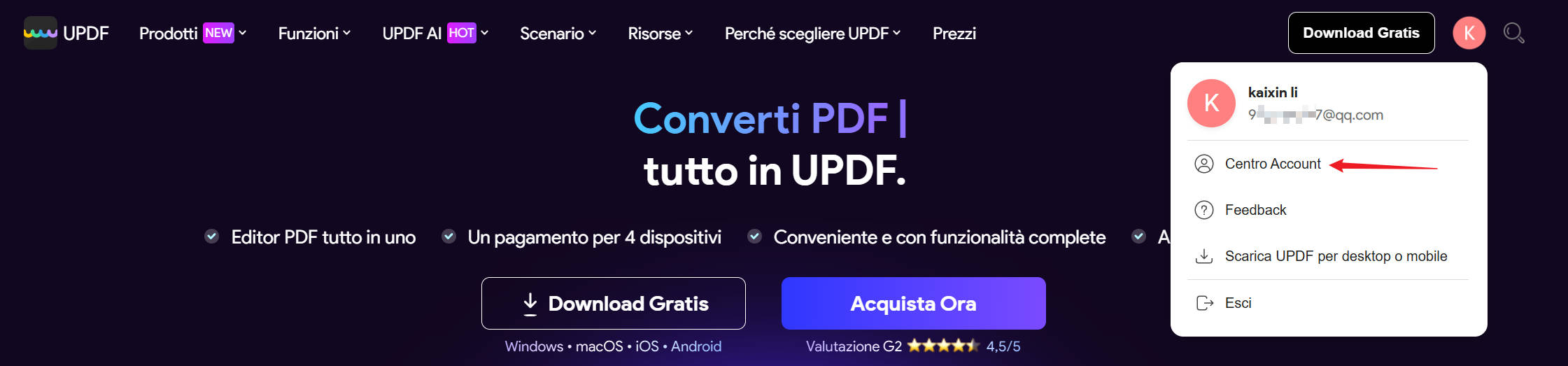 cambiare o collegare un'email