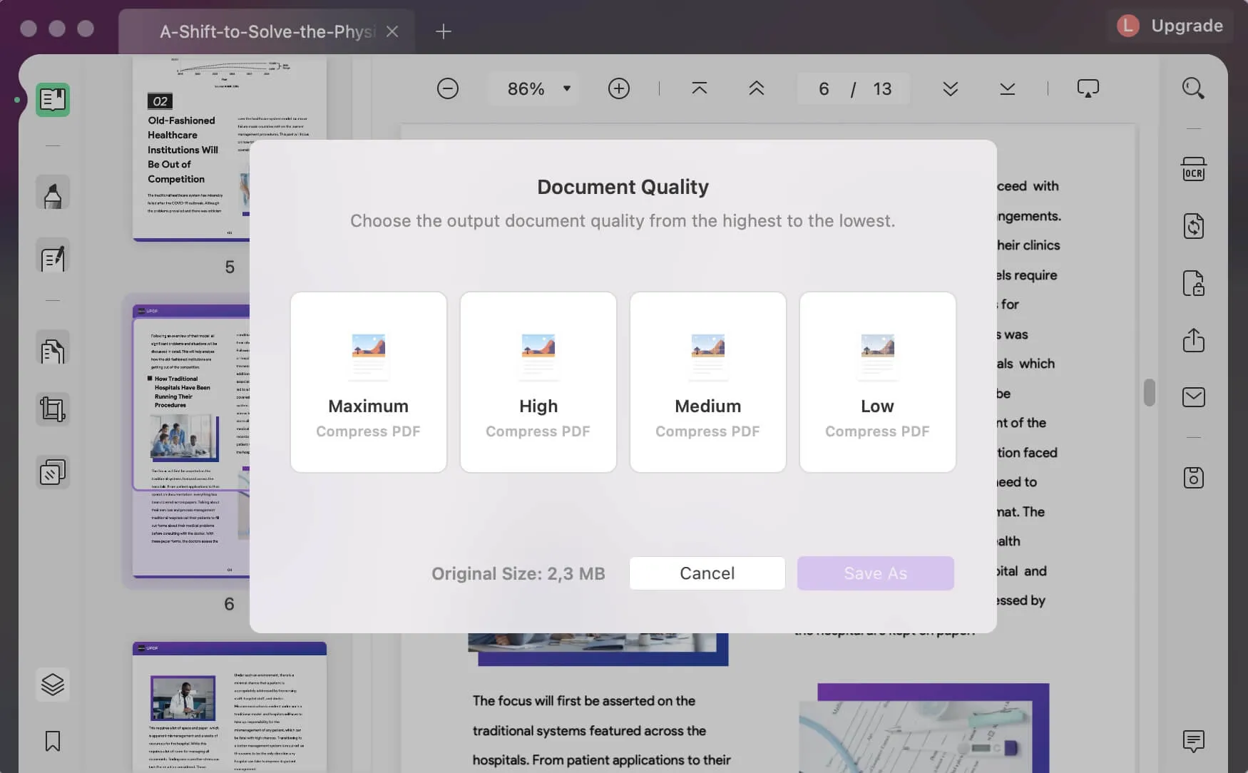 choose the output document quality