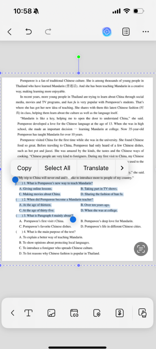 select the text that you want to copy and choose the "Copy" option.