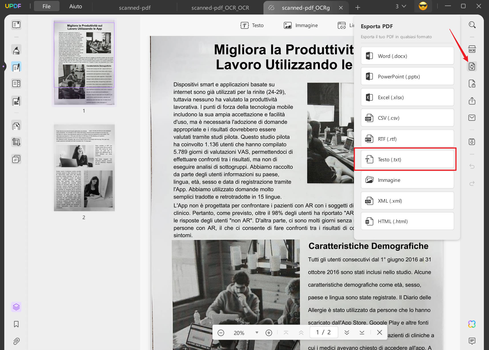 Converti PDF scannerizzato in testo (file TXT) con OCR