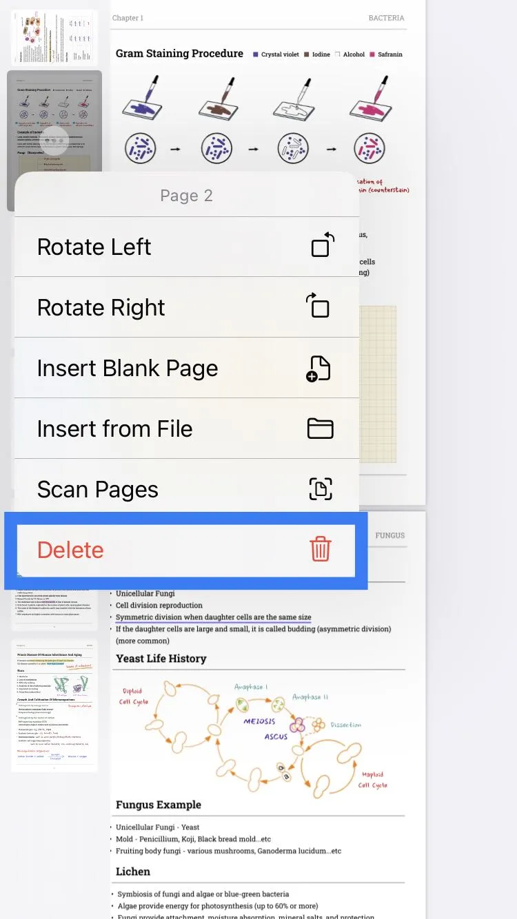 delete pages on ios