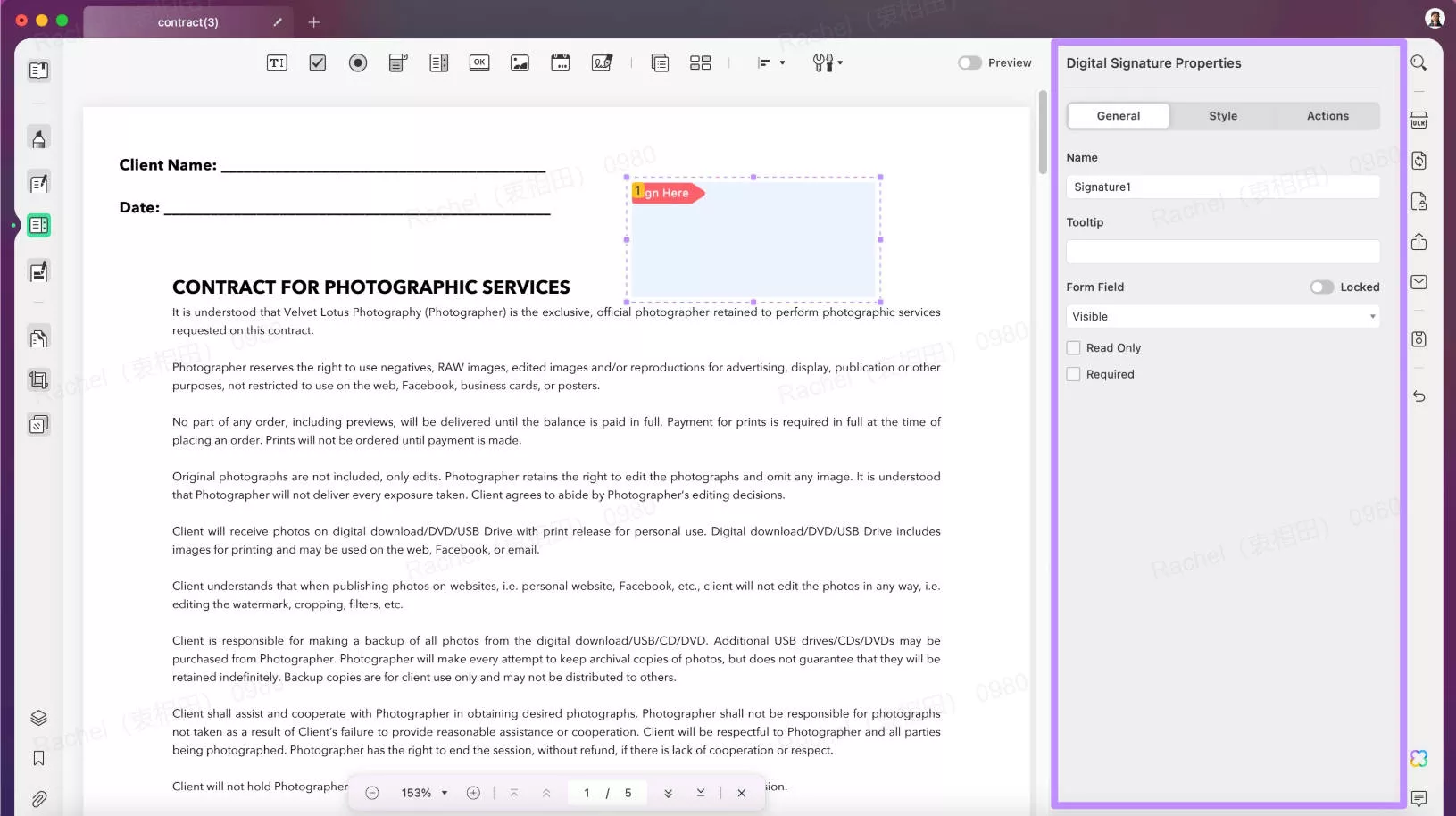 digital signature preperties updf mac