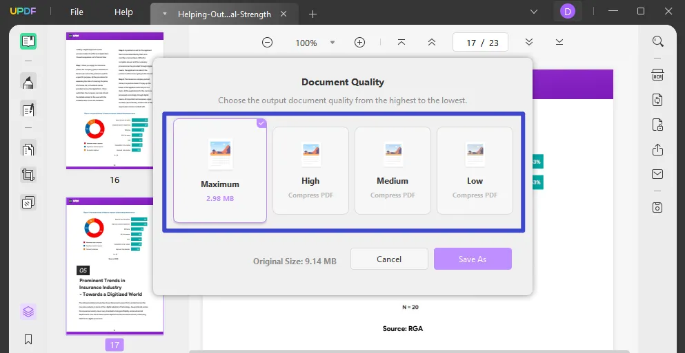 Selecciona la calidad del documento para comprimir PDF en Windows