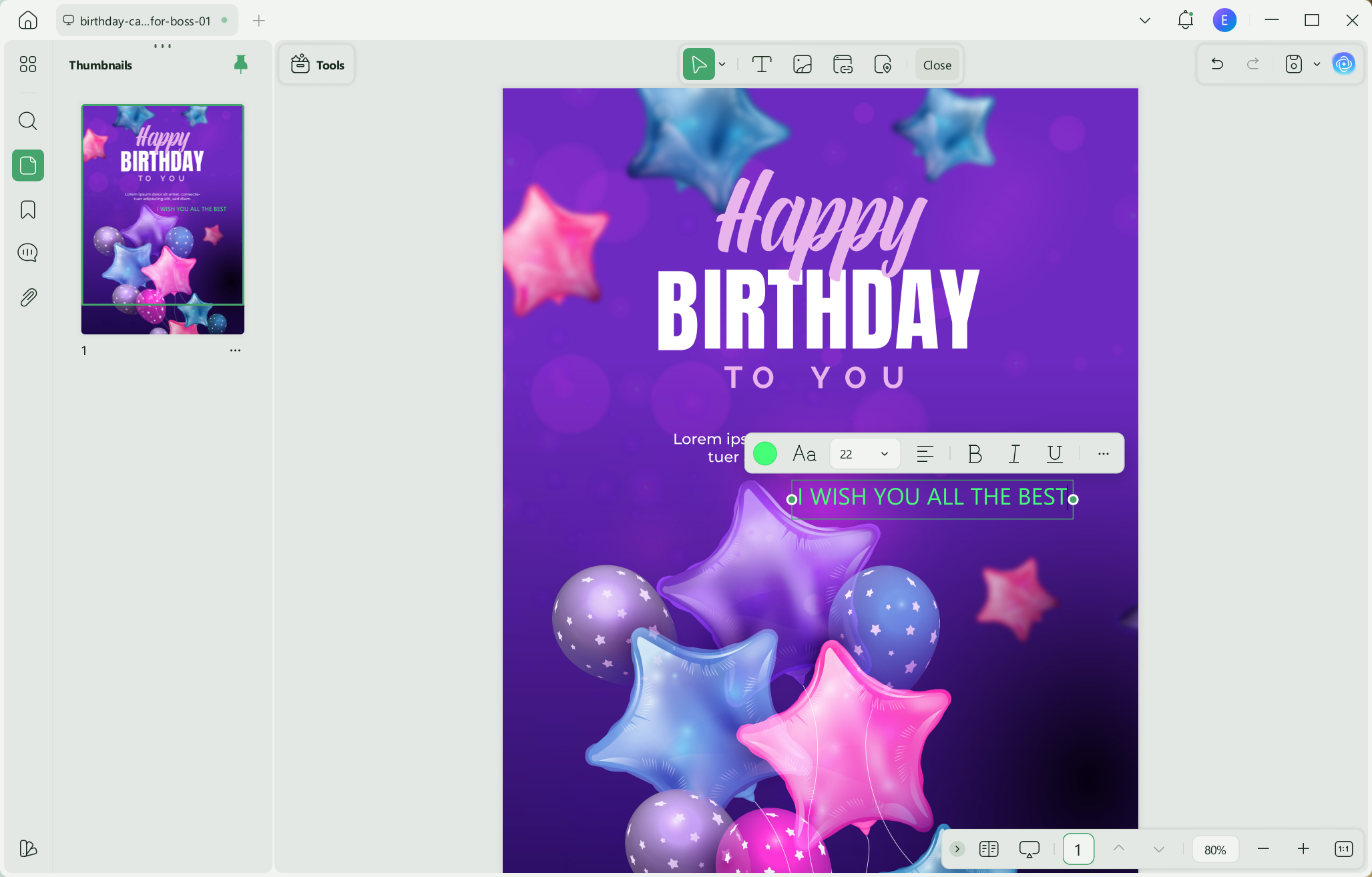 edit the birthday card