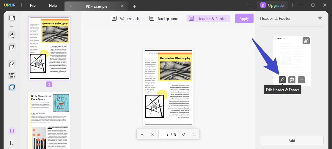 modifier l'en-tête et le pied de page