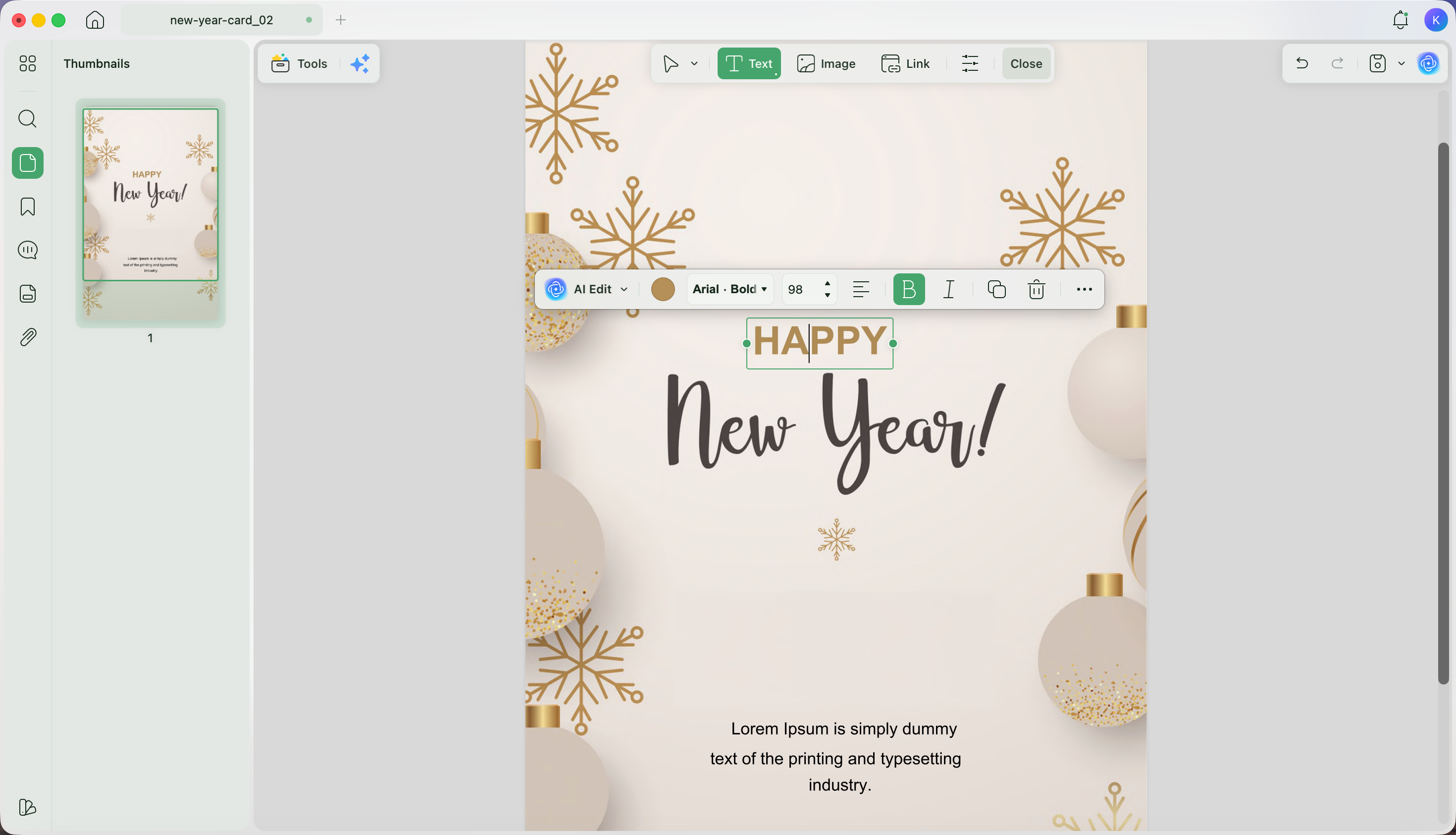 edit the new year card template