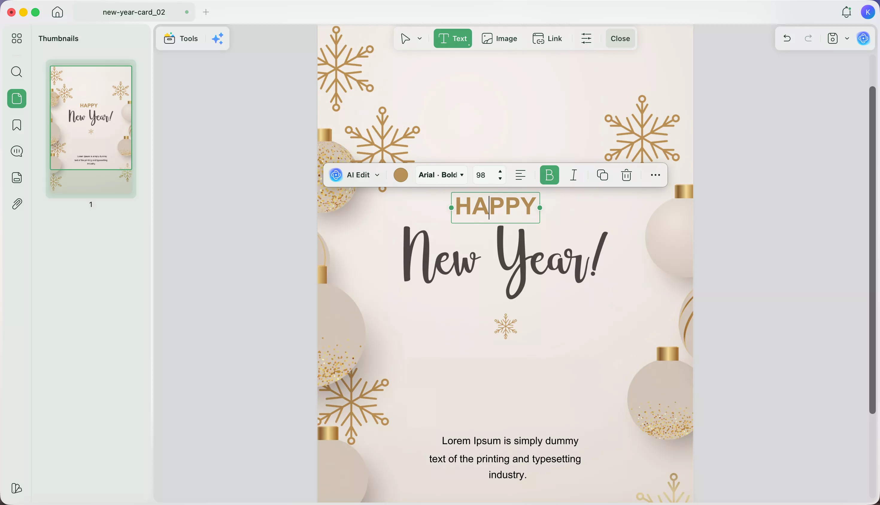 edit the new year card template