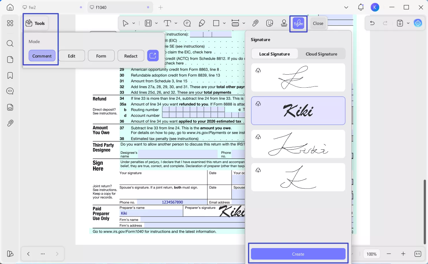 fill and sign form 1040