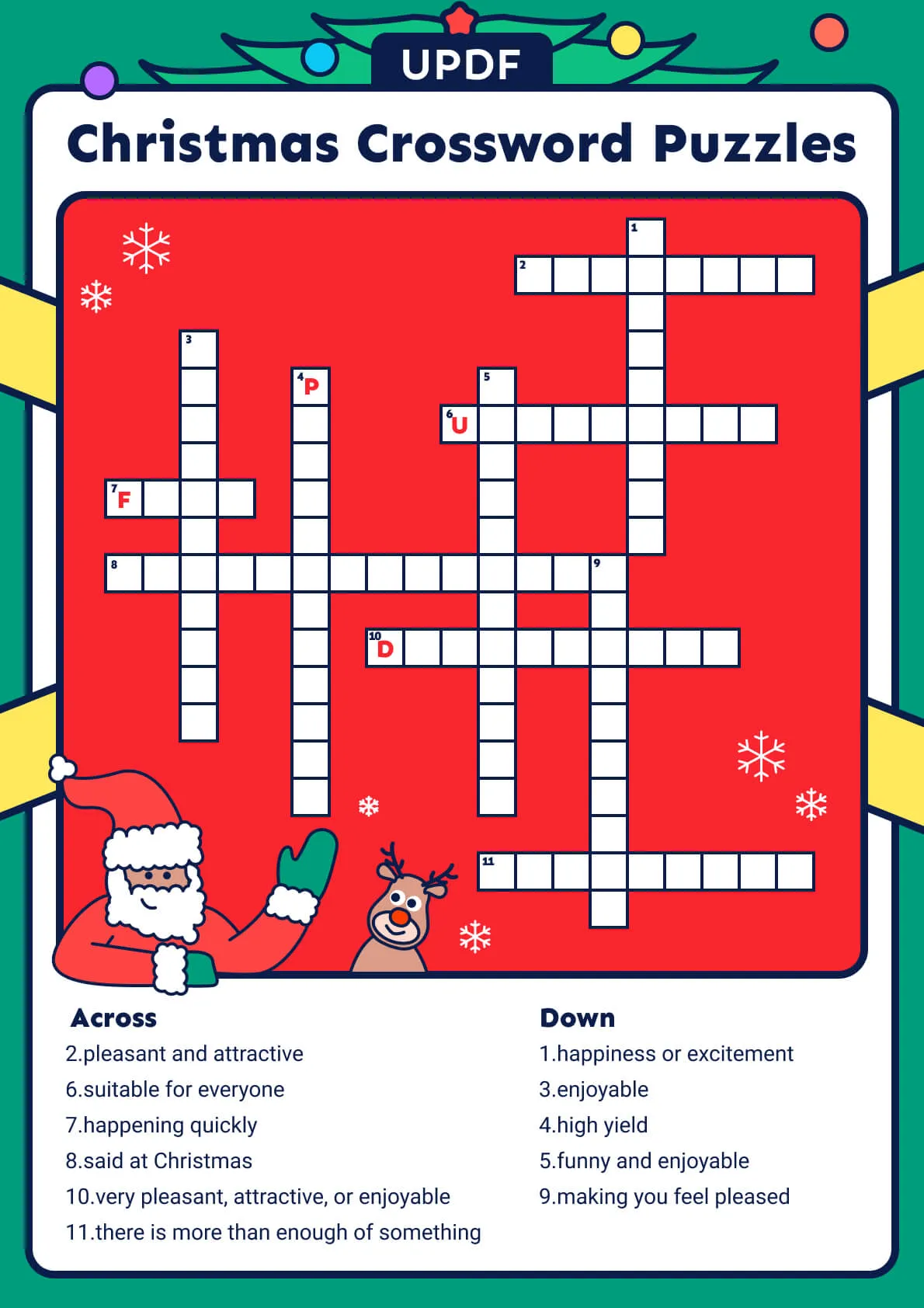 Puzzle di natale per bambini e adulti cruciverba livello:01 versione  italiana v: 01: Cruciverba facili allena il tuo vocabolario e migliora le  tue  per bambini e adulti by QUIZLIN