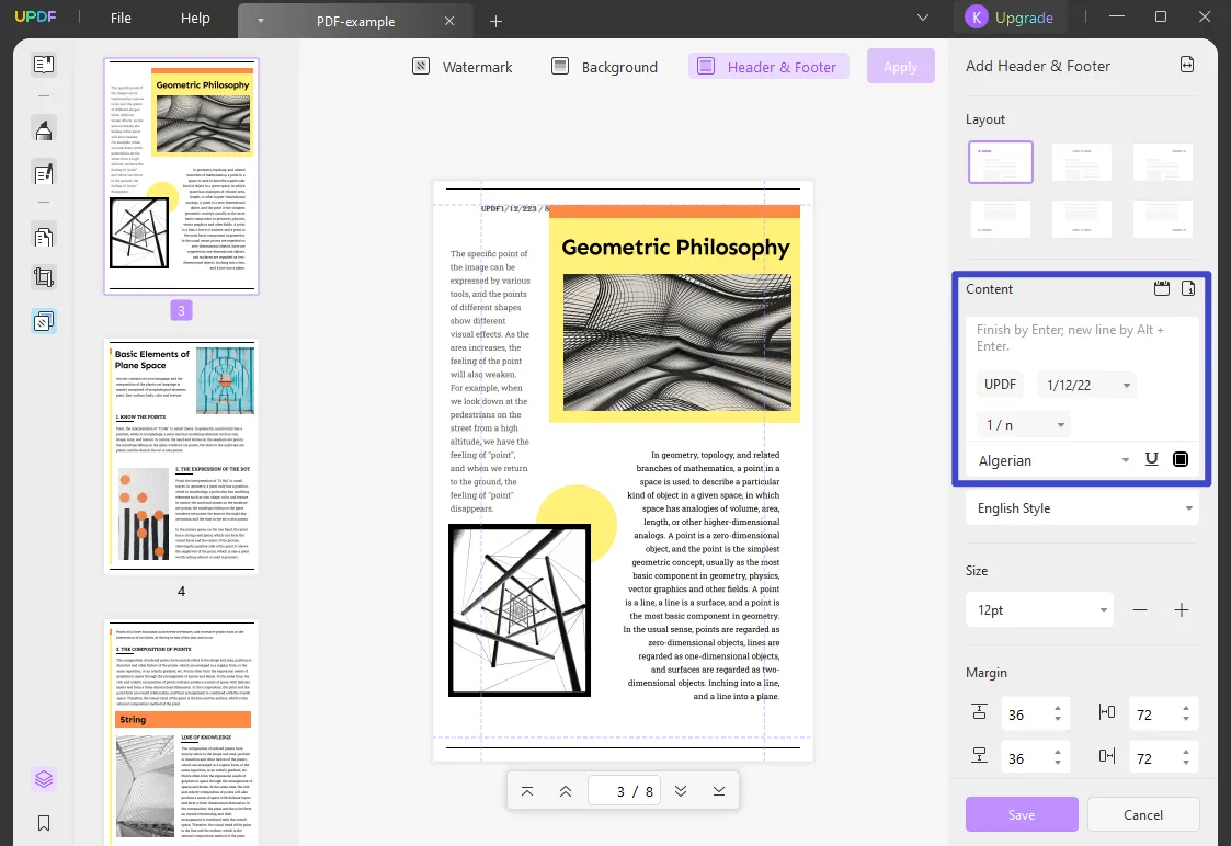 the content of header and footer