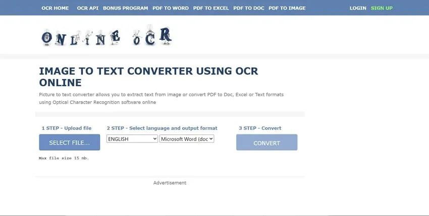 online ocr tool interface