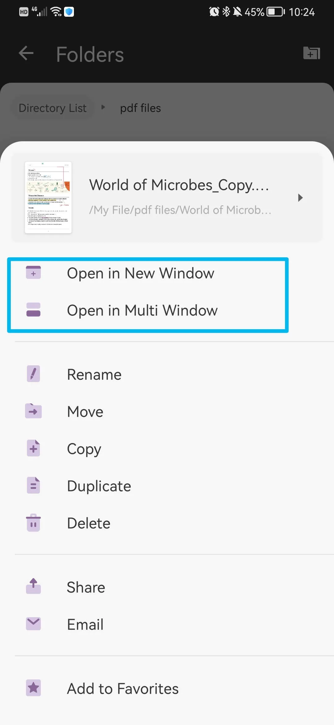how to open pdf files on android with new window or multi window