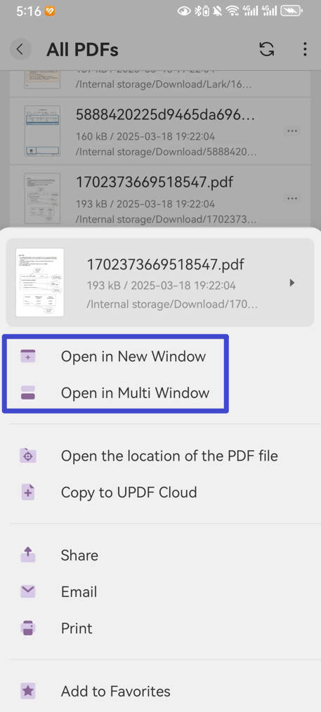 how to open pdf files on android with new window or multi window