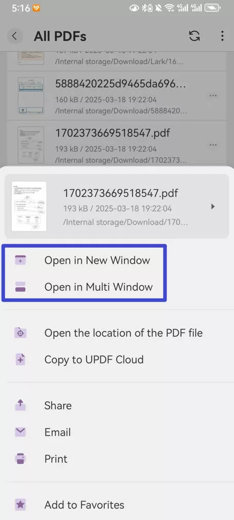 how to open pdf files on android with new window or multi window