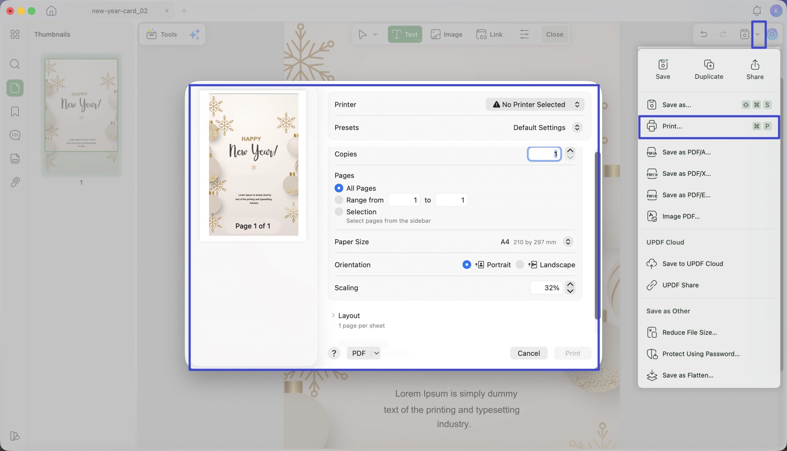 print the new year card
