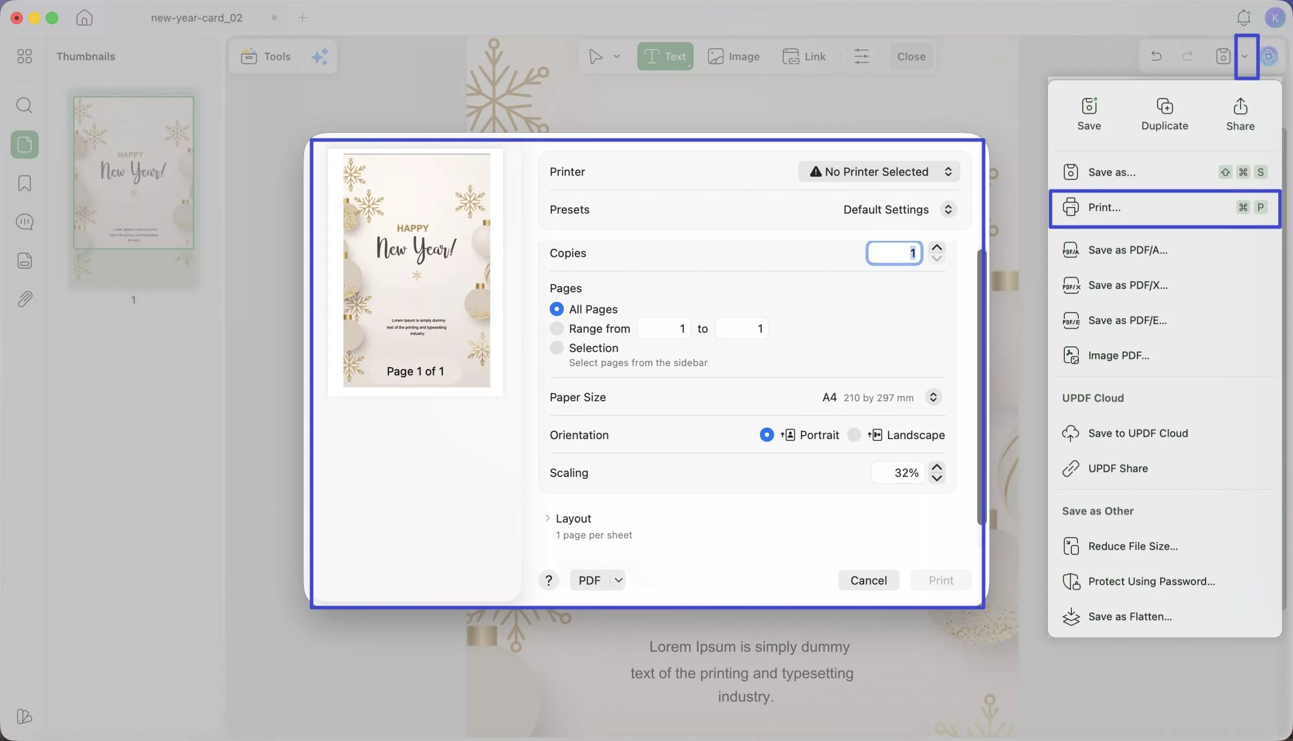 print the new year card