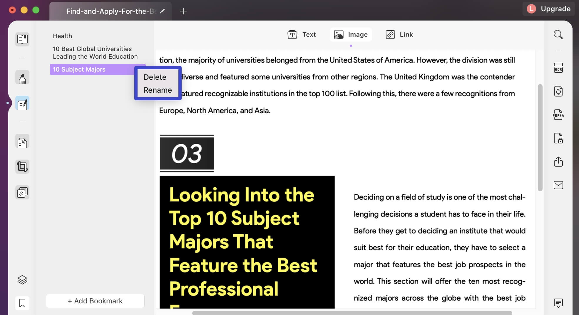 delete bookmark in pdf