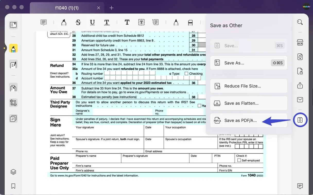 save pdf as pdf a on mac