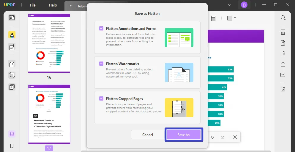 flatten pdf form save as updf