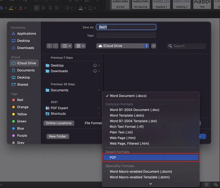 how to save word document as pdf on mac