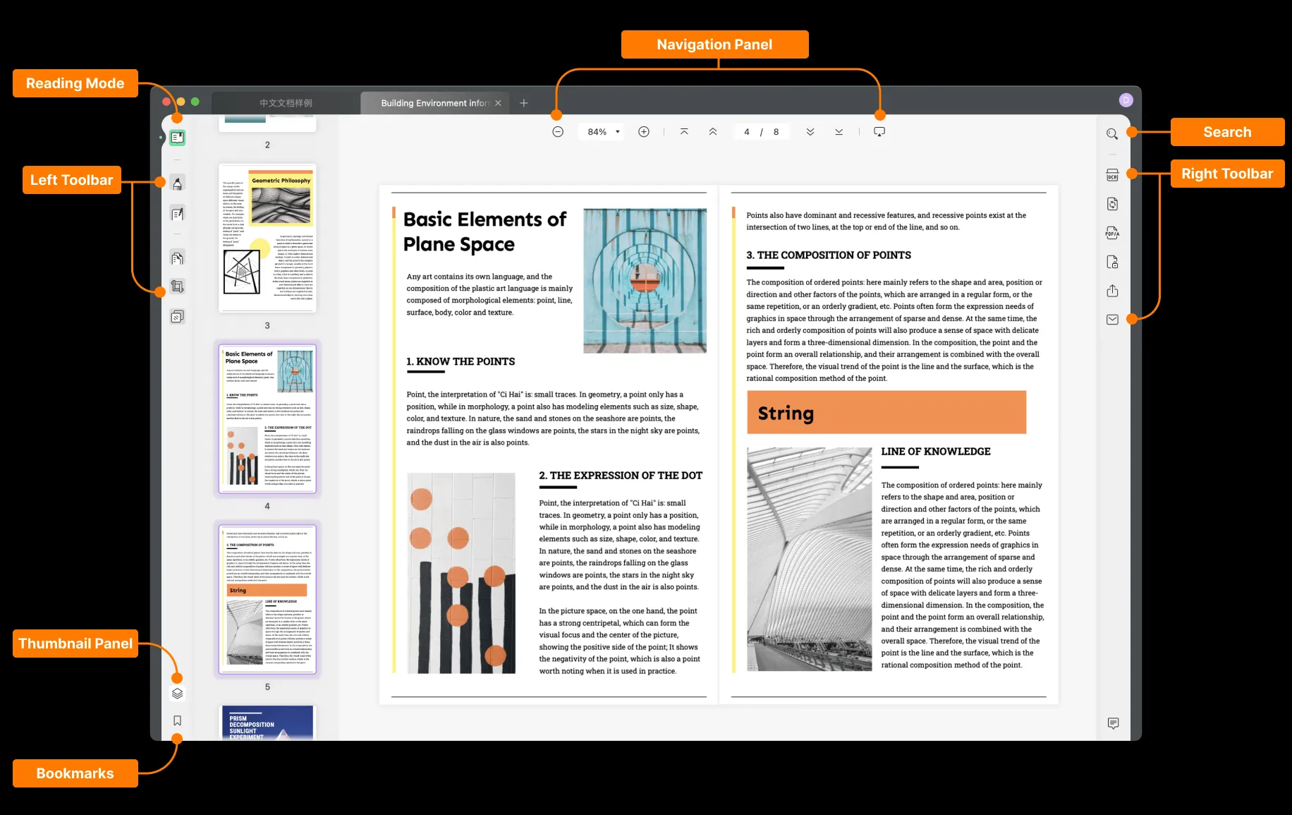 barres d'outils des pages du document