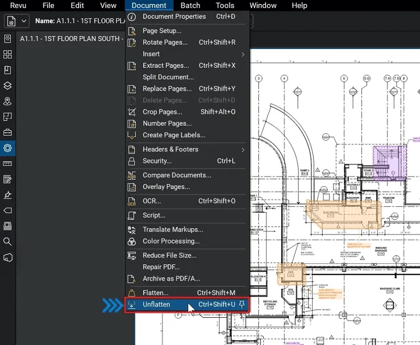 unflatten a PDF with bluebeam