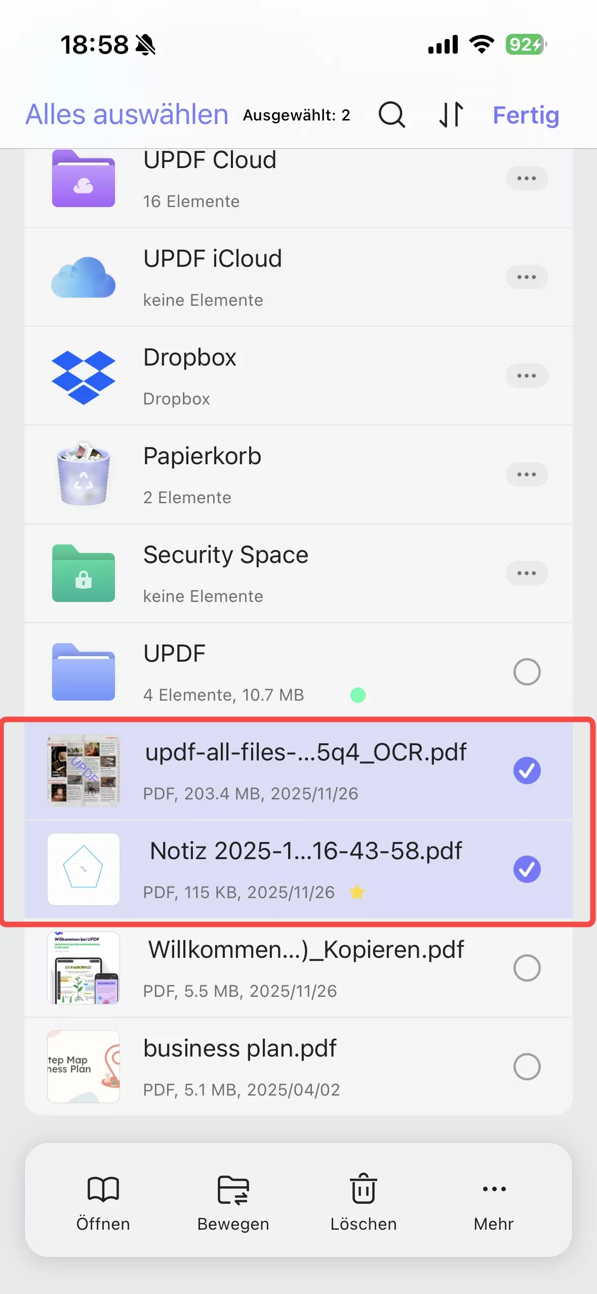 Wähle die Datei(en) aus