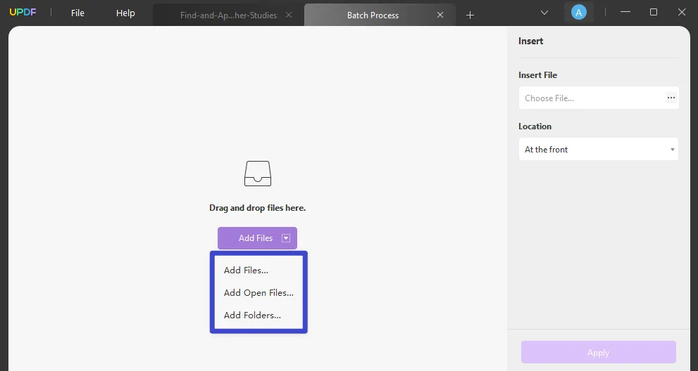 add files to batch insert